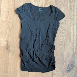 Old Navy Black Scoop Neck Short Sleeve Top with Side Ruching